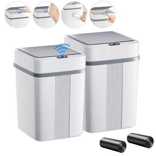 Opiniones de Bote de Basura Con Sensor al mejor precio. 50 Cubo de Basura Inteligente - 18L y 12L, Impermeable, con Tapa y Sensor de Movimiento (2PCS) (Blanco)