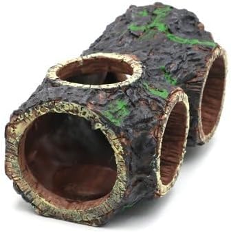 Hollow Tree Trunk Hideout, Resin Cave Decor for Aquarium & Terrarium, Reptile Shelter with Feeding Ledge, Fish Shrimp Turtle Lizard Gecko (Large Size)