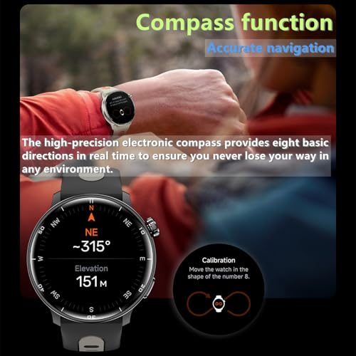Rainbuvvy Smart Watch with GPS Tracker, 1.43" AMOLED Screen Military Smartwatches Compass, Bluetooth Call Answer/Dial, Multiple Sports Modes Fitness Watch Compatible with Android & iOS (Silver) — view 4