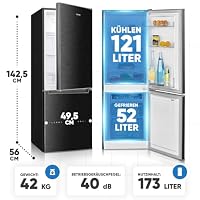 Bomann® Kühlschrank mit Gefrierfach | Energieklasse C | 143cm | Kühl Gefrierkombination leise 40 dB | 3 Ablagen & 2 Schubladen | Türanschlag wechselbar | 173L Kühlgefrierkombi | KG 7359 schwarz-inox – Ansicht 5