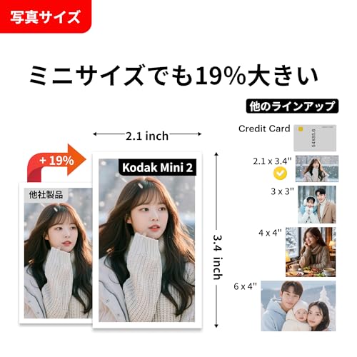 コダックKodak Mini 2 レトロ 4PASS スマホプリンター／インスタントプリンター／チェキプリンター(5.3ｘ8.6cm)+プリンター本体8枚入り+30枚バンドル、イエロー