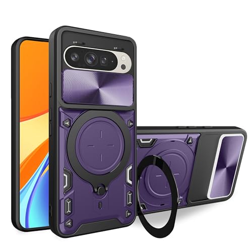 Lucyliy Compatible with Google Pixel 9/Google Pixel 9 Pro Phone Case Cover [with Tempered Glass Screen Protector] Purple