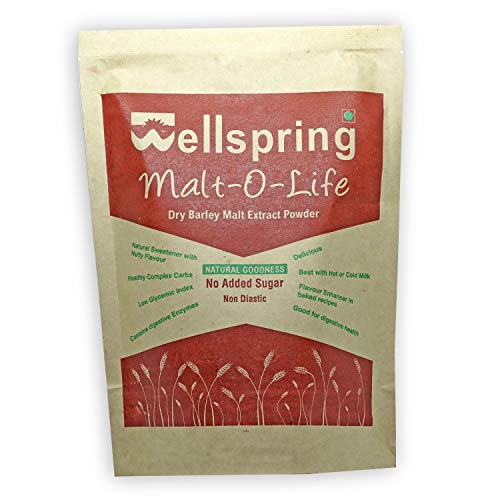 Image of Wellspring Malt O Life Dry Barley Malt Extract Powder - 300 g Pack | Good for Digestive Health| Natural Sweetener | Zero Added Sugar | Makes milk delicious