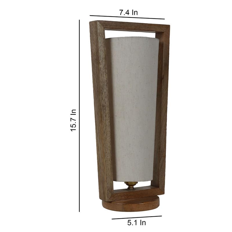 Image of tu casa Wooden Table Lamp Mango Wood Fabric Shade Bedroom 40cm
