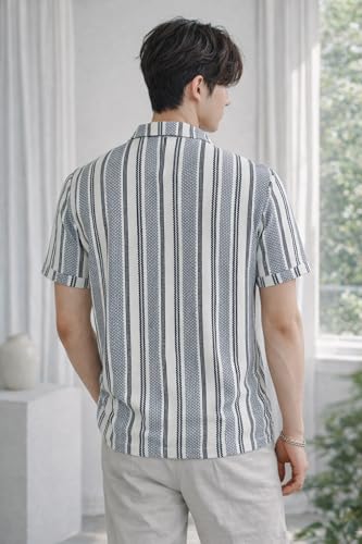 Image of London Hills Men's Loose Fit Half Sleeve Vertical Striped Polo T-Shirt with Zip Collar | Premium Polyester Fabric | T Shirt for Man | Tshirt | Shirts Men | Tshirt for Man | Men T-Shirts
