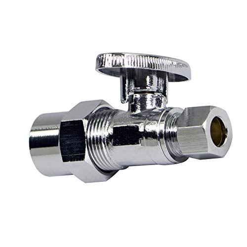 Image of Midline Valve 82412QS-OM-5 Water Supply Stop Valve with Quarter Turn Wheel; One Piece Design; Straight Shut-off for Toilet, Sink, Dishwasher; 1 /2 in. CPVC x 3 /8 in. COMP; Chrome Plated Brass (5 Pack)