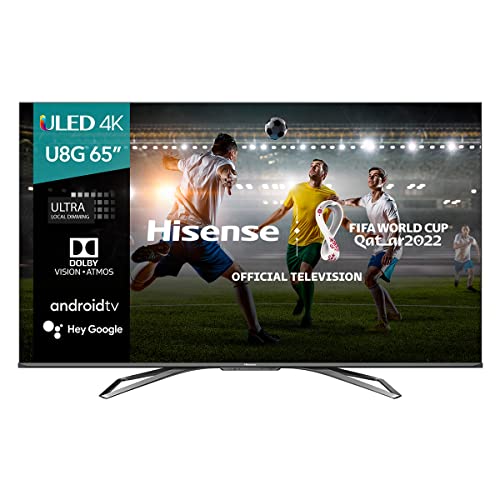 Hisense ULED Premium 65U8G QLED Series 65-inch Android 4K Smart TV with Alexa Compatibility, 1500-nit HDR10+, Dolby Vision IQ & Atmos, 120Hz, HDMI 2.1,Bluetooth, Wi-Fi, USB, Ethernet, Game Mode Pro