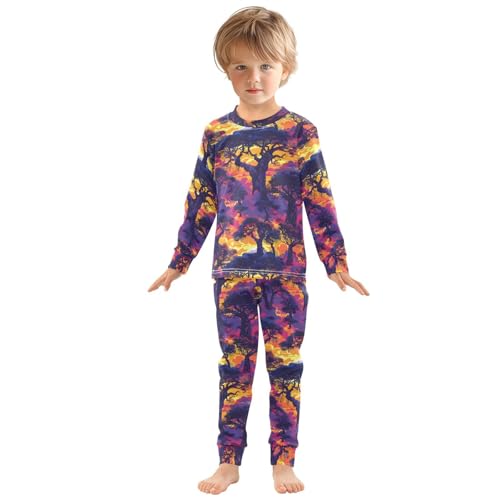 Pajama Sets Long Sleeve Baobab Trees Against Fiery Sky Soft Comfy Sleepwear 2 Piece PJS 3-8T2