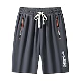 Lightweight men's sports shorts with zip pockets for gym and basketball, breathable and quick-drying material for active movement, elastic waistband and drawstring for optimal, gray, 7XL