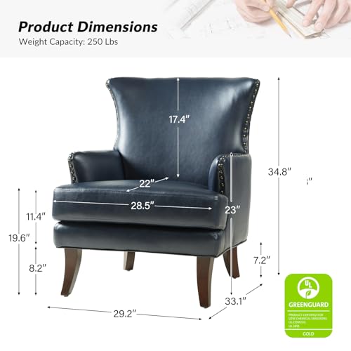 Sillón con brazos piel sintética azul marino miniatura 2