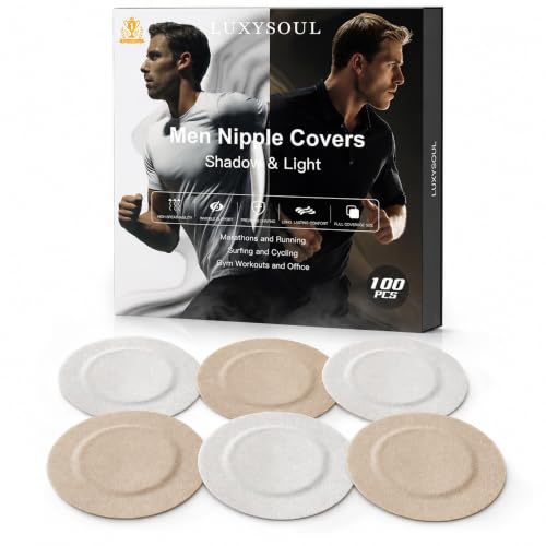 LUXYSOUL Mens Nipple Covers No Show - 100 PCS Nipple Covers Men for Marathon & Gym Nipple Tape for Running Men Beige White