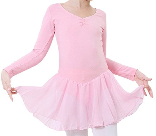 Happy Cherry - Falda Vestido Tutú de Danza Ballet Infantil para Niñas Leotarto Clásico con Manga Larga Ropa Maillot de Gimnasia - Rosa - Talla ES 7-8 años