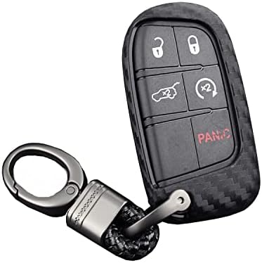 M.JVisun Soft Silicone Rubber Carbon Fiber Texture Pattern Cover for Jeep/Dodge/Chrysler/Fiat, Car Remote Key Fob Case for Jeep/Dodge/Chrysler/Fiat Key Fob - Black - Weave Keychain