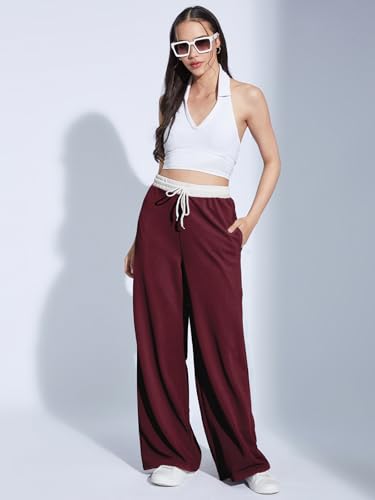 Image of Selvia Women's High Rise Solid Lycra Full Elastic Regular Fit Straight Trouser