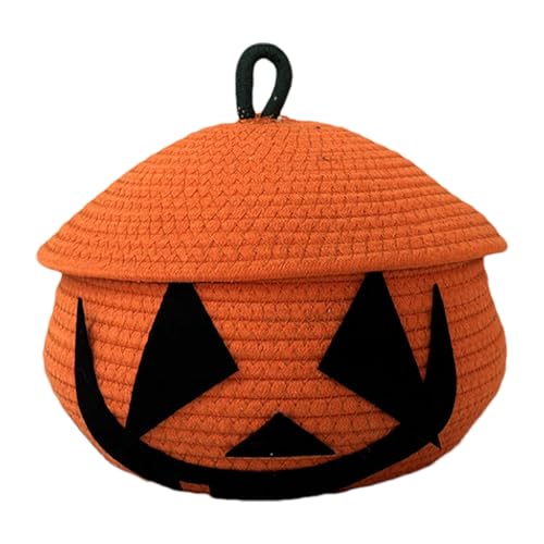 Youany 子供用ハロウィンバスケット - 防塵蓋パンプキンバケツ、リビングルーム用コットンロープコンテナ、デスクトップ雑貨、スナックトイ、コスメティッククリスマスユース用