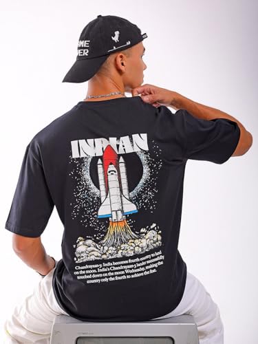 Image of THE INDIAN GARAGE CO Men Boxy Oversized Graphic Back Printed Round Neck Tshirt
