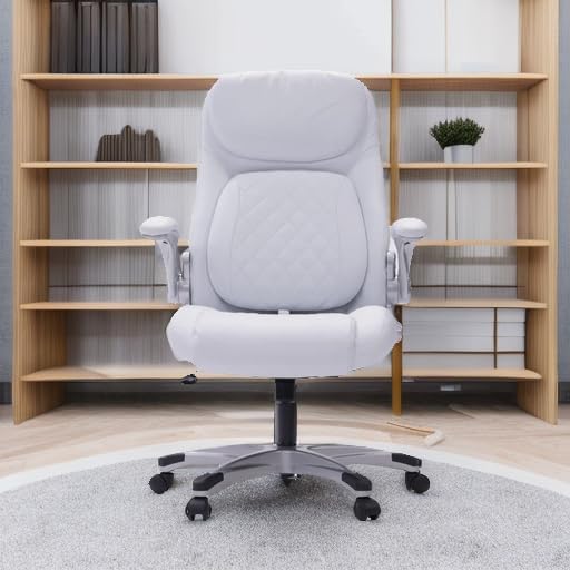 Nouhaus +Posture Ergonomic PU Leather Office Chair. Click5 Lumbar Support with FlipAdjust Armrests. Modern Executive Chair and Computer Desk Chair (White) - Image 2