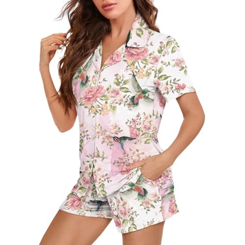 Image of Women's Short Sleeve Sleepwear Pajamas Nightwear with Pockets | skin-friendly breathable material resists pilling fading and deformation after repeated washing