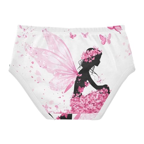 Toddler Briefs, Fairy Flower Butterfly Pink Cotton Underwear for Girls, 2T–8 Years2