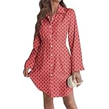 Vestidos De Mujer Elegantes Camisa Larga Diseño Clásico Manga para Ocasiones Formales Vestido Color Rojo XL