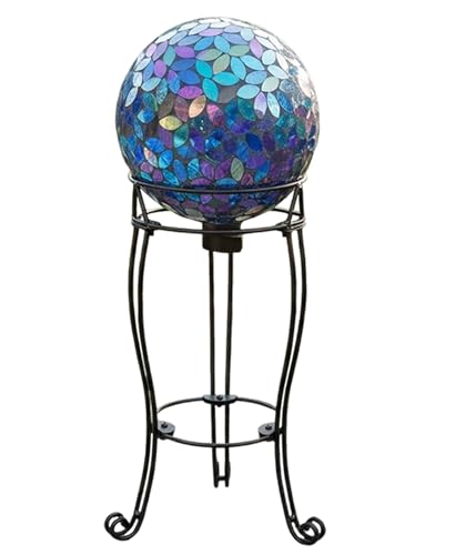 TREEZITEK 19.5 Inch Tall Metal Gazing Ball Stand for 10 or 12 Inch Balls Garden Gazing Globe Stand Outdoor Ball Holder Birdbath Holder Pan Stand Black