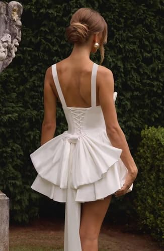 VOfuter Short Satin Homecoming Dresses with Bow Spaghetti Straps Prom Cocktail Mini Cowl Neck Dress for Teens2