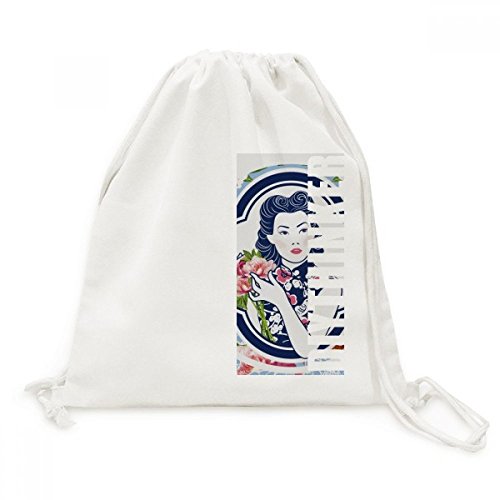 Toile Drawstring Backpack avec motif de culture chinoise fleur sac de voyage à cordon léger
