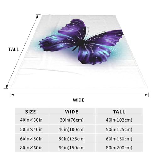 Couverture flanelle microfibre papillon bleu et violet toutes saisons