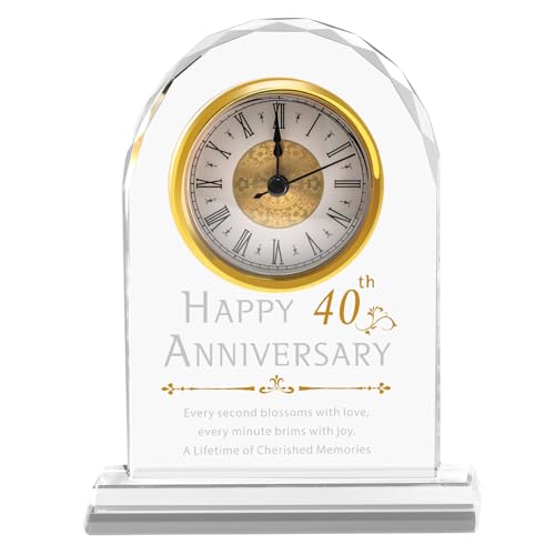 40th Anniversary Wedding Gifts Crystal Clock Gifts For Wife Husband,Laser Engraved 40th Anniversary Wedding Crystal Keepsake Gift For Couple Parents,40th Anniversary Quartz Clock Decorations For Home