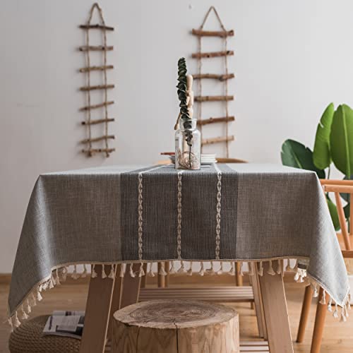 Oubonun Rustic Tablecloth Cotton Linen Cloth Tablecloths Burlap Table Cloths for Kitchen Dining Cloth Table Cloth for Rectangle Tables Grey Plaids Rectangle Grey Stripe 55"x70"