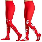 Yilanmy 2 Pairs Girls Christmas Tights, Kids Red Holiday Tights Christmas Tree and Snowflake Pantyhose