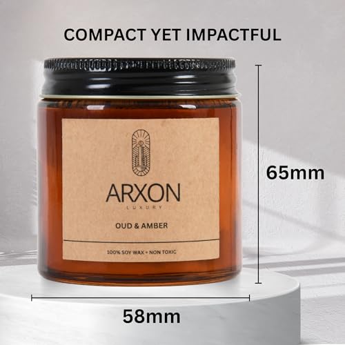 Image of Arxon Aromatherapy Soy Wax Scented Candle | Sleep /Destress - Focus /Meditate - Relax /Calm - Refresh /Rejuvenate | 100g Each, 30Hrs Burn Time | Corporate Gifting Oud Amber