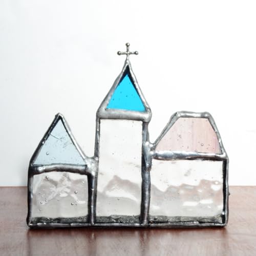 Handmade Stained Glass Churches Candle Holder - Religious Decor for Altar & Prayer Room, Sacred Gift for Christians for Christmas, Easter & Baptism