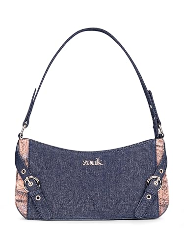 Image of ZOUK Lyra Small Shoulder Bag for Women - Denim & Printed Shoulder Bag with Water-Resistant Lining | Handcrafted Sling Bag with Multiple Pockets & Zip Closure for Daily & Weekend Use |