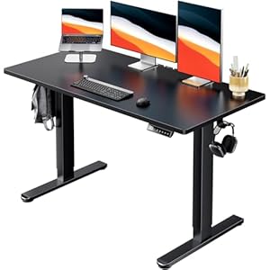 HUANUO Electric Standing Desk, 48″ x 24″ Whole Piece Desktop, Adjustable Height Computer Desk, 4 Height Memory Settings, Sit Stand Up Desk for Home Office, Black