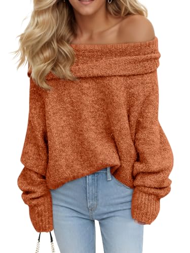 Image of Saodimallsu Womens Off The Shoulder Sweaters Oversized Long Sleeve Loose Ribbed Knit Fall Trendy Pullover Tops