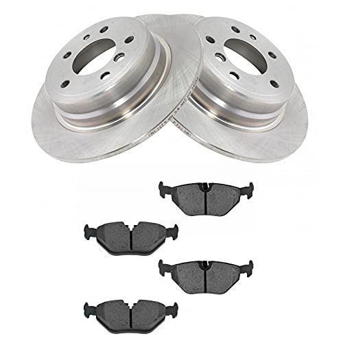 Image of TRQ Rear Brake Pad and Rotor Set Semi Metallic | For 1989-1995 BMW 525i 1993 525iT 1994-1995 530i 1989-1993 535i