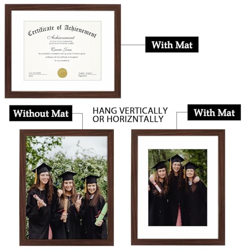 Frametory, 11x14 Certificate Frame with Mat for 8.5x11, Real Glass - Back Hangers for Wall Mounting, Display for Certificates, Documents, Awards, Acknowledgements, Wide Molding (Walnut) - Thumbnail 4