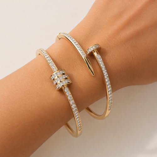 Image of MEENAZ bracelet for women Stylish Bangles for women Bangle set 2 pcs Anti Tarnish Bracelet for girls gold Kada for Women Accessories Anti Tarnish Jewellery Stainless Steel Cuff Bracelet gifts Combo