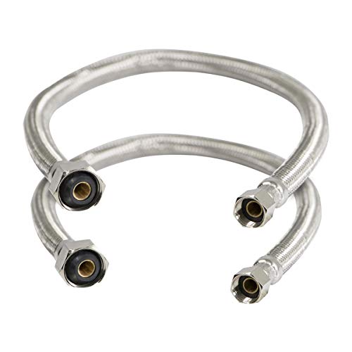 Highcraft Braided Faucet Connector 20" Long, Stainless Steel, 1/2" Ips X 3/8" Female Compression Fitting, Connects Kitchen Sink To Water Supply, 2 Pack #TOP1