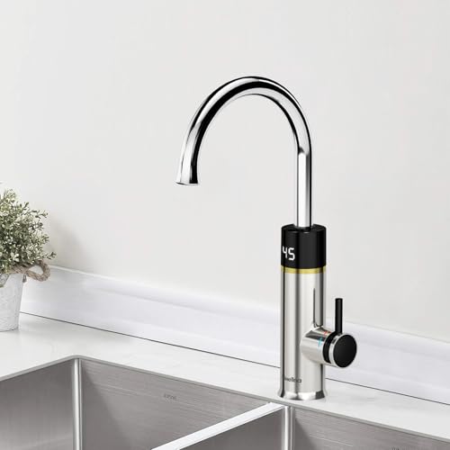 Briwellna Torneira elétrica de cozinha, torneira de aquecimento rápido, torneira de aço inoxidável com ecrã digital, rotação de 360 graus, torneira de água quente instantânea (prateada)