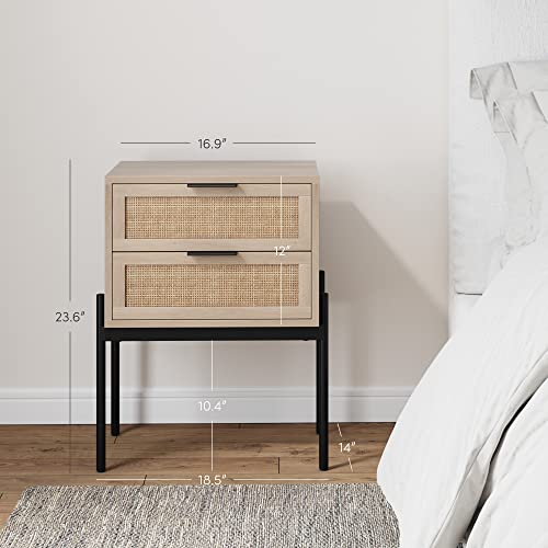 Nathan James Andrew Nightstand, Accent Bedside End Side Table With Storage Drawer, And Mid-Century Modern Legs For Living Room Or Bedroom, 1, Oak/Cane/Gold #TOP1