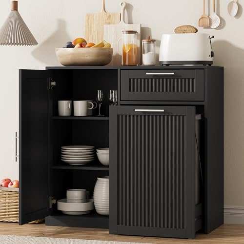 13-Gallon Pull-Out Trash Cabinet with Shelf & Drawer