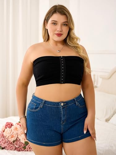 Image of MakeMeChic Women's Plus Size Strapless Bras Front Closure Half Push Up Bra Bandeau Wireless Bralette for Large Bust