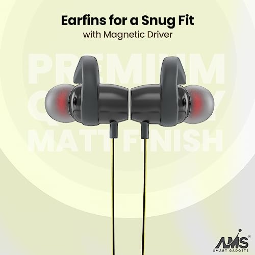 Image of AMS Royal Series Sports Wireless Neckband Earphone with Extra Bass Upto 35 Hours Playtime, Sweat & IPX5 Water Resistance, (NB22, Yellow)