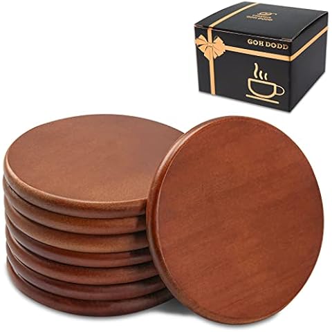 Wood Coasters for Drinks, GOH DODD 4 Inch 8 Pieces Wooden Coasters Cup Coaster Set for Coffee Table Wooden Table, Round Cover
