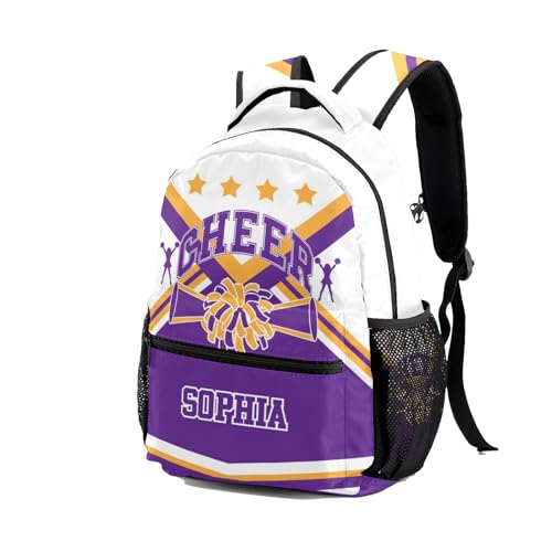 Personalized Purple Yellow Cheerleader Custom Backpack Waterproof Multifunctional Daypack with Name Gift2