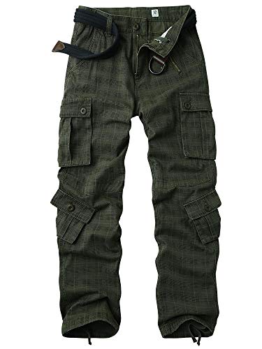 AKARMY Men's Casual Cargo Pants Military Army Camo Pants Combat Work Pants with 8 Pockets 3357 Green Plaid 30
