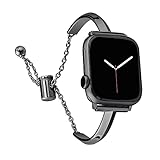 PlusRoc Stainless Steel Band Compatible with Apple Watch Band 42mm 44mm 45mm iWatch SE Series 9 8 7 6 5 4 3 2 1, Slim Versatile Bangle Bracelet for Women, Black