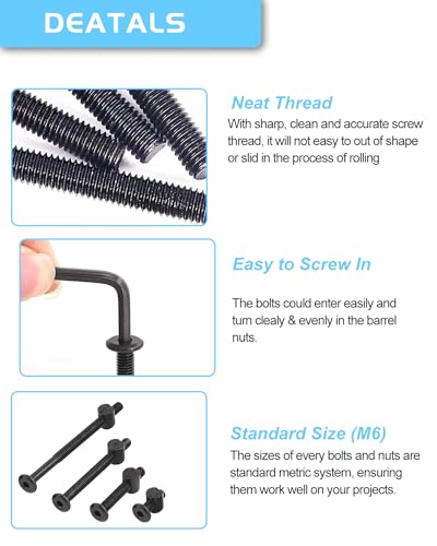 Allwin ALLWIN-M616 Crib Screws Hardware Replacement Kit - 16 Set Baby Bed Frame Bolts,Barrel Nuts&Wooden Dowel Pins Set - M6X16/40/60/80 Mm Hex Drive Socket Cap Screws Nuts For Beds Headboards Chairs Furniture thumb #4